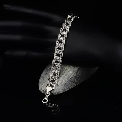 Sterling Silver Handmade Gourmet Chain Bracelet Cuban Link Bracelet - Image 1 of 3