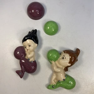 Vintage Mermaid Bubble Wall Plaque Set Of 4 Ceramic Rhinestone Hand Painted 5 In - Picture 1 of 22