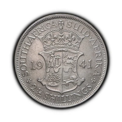 SOUTH AFRICA. 1941, 2-1/2 Shillings, Silver - KGVI, Anchor, Wildebeests, Wagon - Image 1 of 3