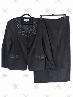Studio C Plus 20W Mujer’s Negro Adornado Falda Traje Conjunto Cuentas Blazer Chaqueta Foto 1 de 4