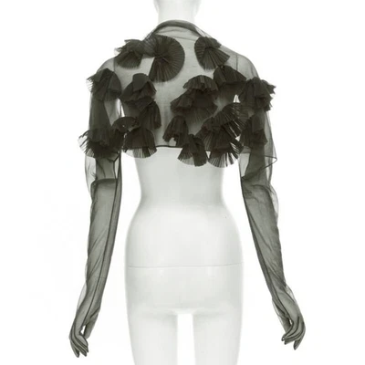 COMME DES GARCONS 1990 复古跑道灰色半透明褶皱荷叶边手套耸耸肩 — 第 1/4 张图片