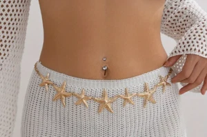 STARFISH CHAIN BELT- Beach-Inspired Ocean Vacation Wind Starfish 18K Gold Plated - Picture 1 of 6