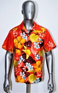 Vintage Late 1960s SEARS Hawaiian Hibiscus Floral print mens button shirt size M - Picture 1 of 9