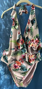 Meijer W Swim Tropical Halter Swimsuit Size XL Womens NWT MSRP $48.00 One Piece - Picture 1 of 10