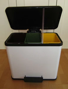 HAILO Tretabfalleimer Öko trio Plus L 3x9 L Stahlblech weiß 47x43x34/25cm - Bild 1 von 10
