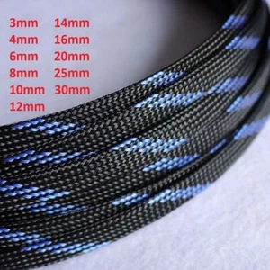 Black&Blue Weave 3mm to 30mm Expandable Braided Cable Sleeving Auto Harness Wire - Picture 1 of 1