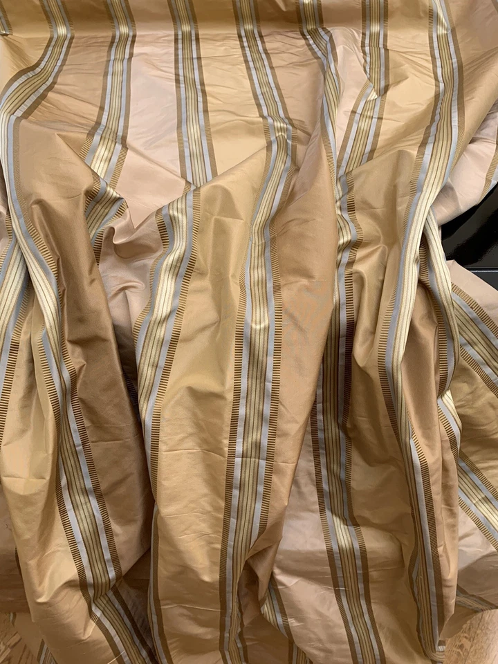 BTY 100% SILK DESIGNER TAFFETA DRAPERY FABRIC RETAIL $80 GOLD PEACH BLUE COLOR - Image 1 of 4