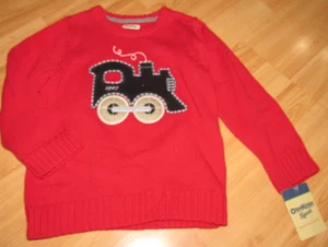 NWT New OSH KOSH B'GOSH Boy's Sz 4T Red Sweater Huge Embroidered Train Cotton - Picture 1 of 4