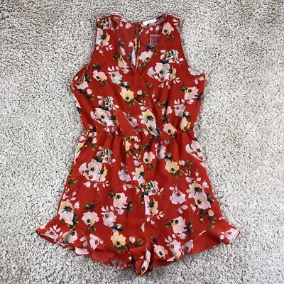 Exuberante Mujer Grande Rojo Floral Sin Mangas Cuello en V Mameluco Cuello Cerradura Foto 1 de 4