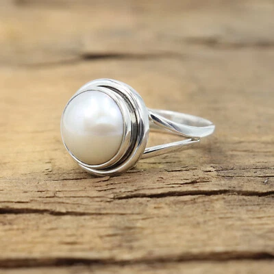 Solid 925 Sterling silver Natural Pearl Ring Gemstone Jewelry Gift For Her J 44 - Image 1 of 4