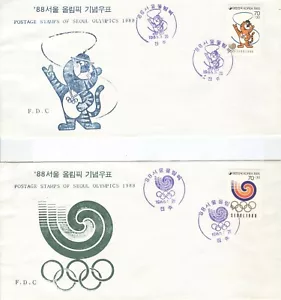 Korea Olympic Games Seoul 1988 1st Olympic set on 2 FDC with violet Chinju cance - Picture 1 of 1