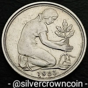 Germany West 50 Pfennig 1983 F. KM#109.2. Fifty Cents coin. Stuttgart Mint. 50C. - Picture 1 of 7