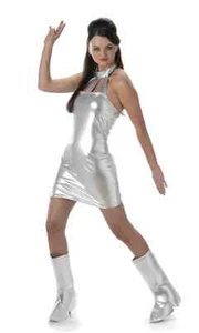 1960s Sexy Secret Agent Austin Powers Silver Dress Womens Costume By Karnival - Picture 1 of 2