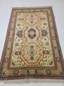 Antique Oriental Hand-Knotted Wool Area Rug Kazak Beige/Green/Blue 4'7" x 7'3" - Picture 1 of 6