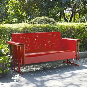 Red Metal Patio Glider 3 Seat Sofa Home Outdoor Furniture Garden - Picture 1 of 7