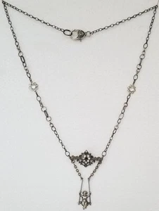 Hermoso Collar Colgante Antiguo Cupido en Columpio Corazón con Cristales - Imagen 1 de 5