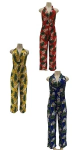 Women's Summer Sleeveless Open Back Deep V-Neck Wide Leg Pants Jumpsuit Romper - Picture 1 of 22