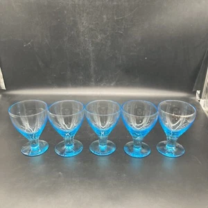 5 Hand Blown Turquoise Water/Wine Goblets MCM - Picture 1 of 5