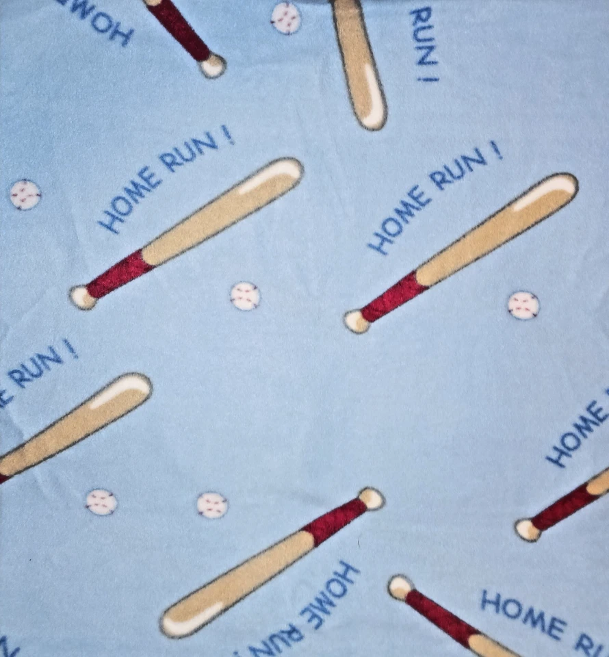 Fleece Home Run! Baseball Bat & Ball Remnant Fabric 56 in wide x 27 in long - Image 1 of 3