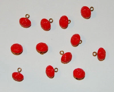 VINTAGE 12 ETCHED FANCY RELIEF GLASS BUTTON BUTTONS BEAD • 9mm • Pink, Blue, Red - Image 1 of 2