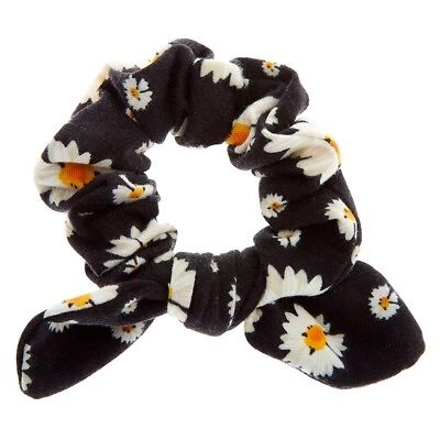 Claire's Pequeño Floral Margarita Anudada Cinta Moño Pelo Scrunchie Negro Nuevo Foto 1 de 3