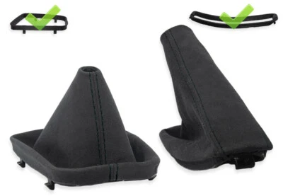 FOR BMW E46 GEAR SHIFT + HANDBRAKE GAITER ALCANTARA STITCHING BLACK + FRAME - Image 1 of 4