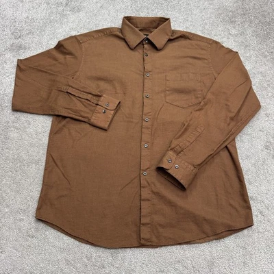 Boss Hugo Boss Textured Cotton Dress Shirt Mens 17 36/37 Brown Long Sleeve Work - Image 1 of 4