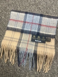 Barbour Scarf Plaid Check Tartan Merino Wool Cashmere Fringed Designer - Picture 1 of 5