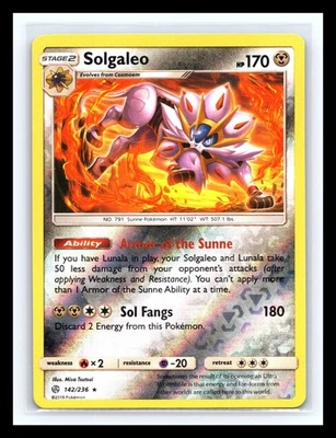 💥 Pokemon Sun Moon - Cosmic Eclipse # 142/236 Solgaleo Reverse Holo 2019 - Image 1 of 2