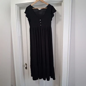 See You Monday Anthropologie schwarz gerippt Stufen Rüschensaum Midikleid Large - Bild 1 von 5