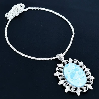 Collar Larimar enchapado en plata 925 hecho a mano de 17"-18" Foto 1 de 3
