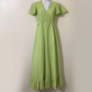 Vintage 70s Handmade Green Fairycore Cottagecore Fairy Prairie Ruffle Maxi Dress - Picture 1 of 12