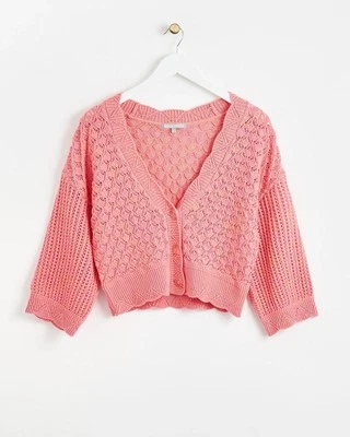 Oliver Bonas Orange/Pink Textured Knitted Cardigan Size 6 - Image 1 of 4