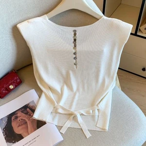 Summer Korean Style Fashion Casual Solid Color Loose Round Neck Vest For Wom _vf - Picture 1 of 13