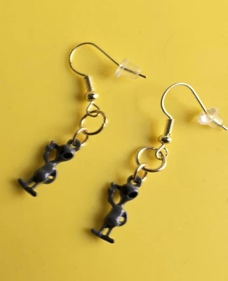 ALIEN (Gray) Earrings Gold Color Stainless Steel Hypoallergenic Hooks- Handmade - Image 1 of 4
