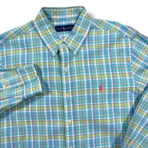 Ralph Lauren Button Down Hemd Herren Large kariert langarm rosa Pony - Bild 1 von 6