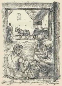 MÄDCHEN beim KARTOFFELSCHÄLEN - Kurt HEDLOFF - Strichätzung 1936 HEYDER - Picture 1 of 1