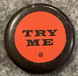 Try Me Red Valentine Vintage Black Proposition Challenge Circle Button Lapel Pin - Picture 1 of 13