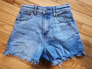 American Eagle 90s Highest Rise Boyfriend Shorts Blue Denim Size 000 Pockets - Picture 1 of 7
