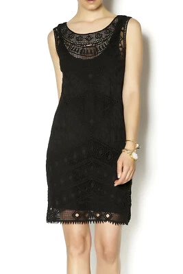 ELLA MOSS $228 Black Crochet Shift Dress M/L Includes Slip - Imagem 1 de 4