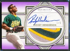 Rickey Henderson 2022 Topps Definitive Purple Autograph 3-Color Relic Patch /5