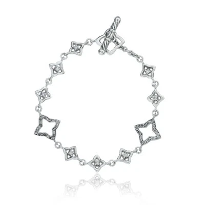 David Yurman Sterling Silver .45ctw Diamond 7 1/4" Quatrefoil Bracelet SB-3568-C - Image 1 of 4
