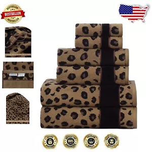 Elegant 6-Pc Leopard and Cheetah Print Towel Set - Luxurious Bathroom Essential - Picture 1 of 11