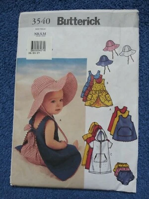 BUTTERICK 3540 Summer/Beach Infant's Cover-Up/Dress/Panties/Hat~NB,S,M~Uncut/New - Image 1 of 4