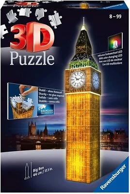 RAVENSBURGER PUZZLE 3D - BIG BEN NIGHT EDITION  226 PZ  18x18x44cm ETA' 8+ 12588 - Immagine 1 di 2
