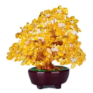 Feng Shui Yellow Quartz Crystal Money Tree Tabletop Bonsai for Wealth Luck - Picture 1 of 7