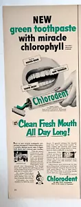 Anuncio impreso de pasta de dientes Chlorodent 1952 13 pulgadas x 5 pulgadas pasta de dientes verde - Imagen 1 de 1