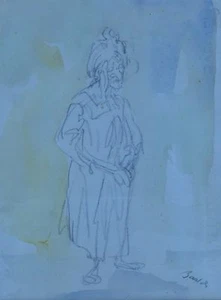 IMPRESSIONIST SKETCH ON PAPER OLD WOMAN BY MYSTERY ARTIST SIGNATURE ILLEGIBLE - Foto 1 di 3