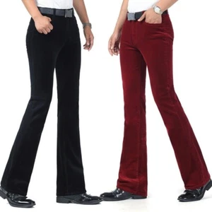 Men's Corduroy Flared Trousers Pants Stretch Fitted Bell Bottom Vintage 60s 70s - Picture 1 of 15