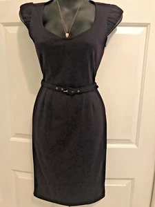 Womens Formal Wear To Work Fitted Office Dress Cinch Waist Midi Stretch Plum XS - Picture 1 of 8